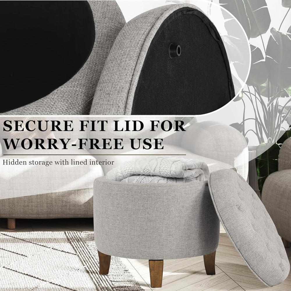 HomePop 19" Button Tufted Round Storage Ottoman - Gray Fabric
