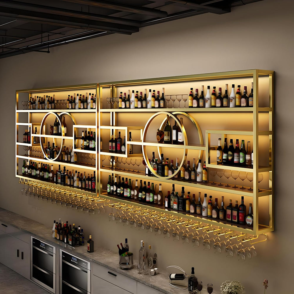 94.5in Wall Mounted Wine Rack, Black 4-Tier Large Capacity | Iorn Floating Sh...