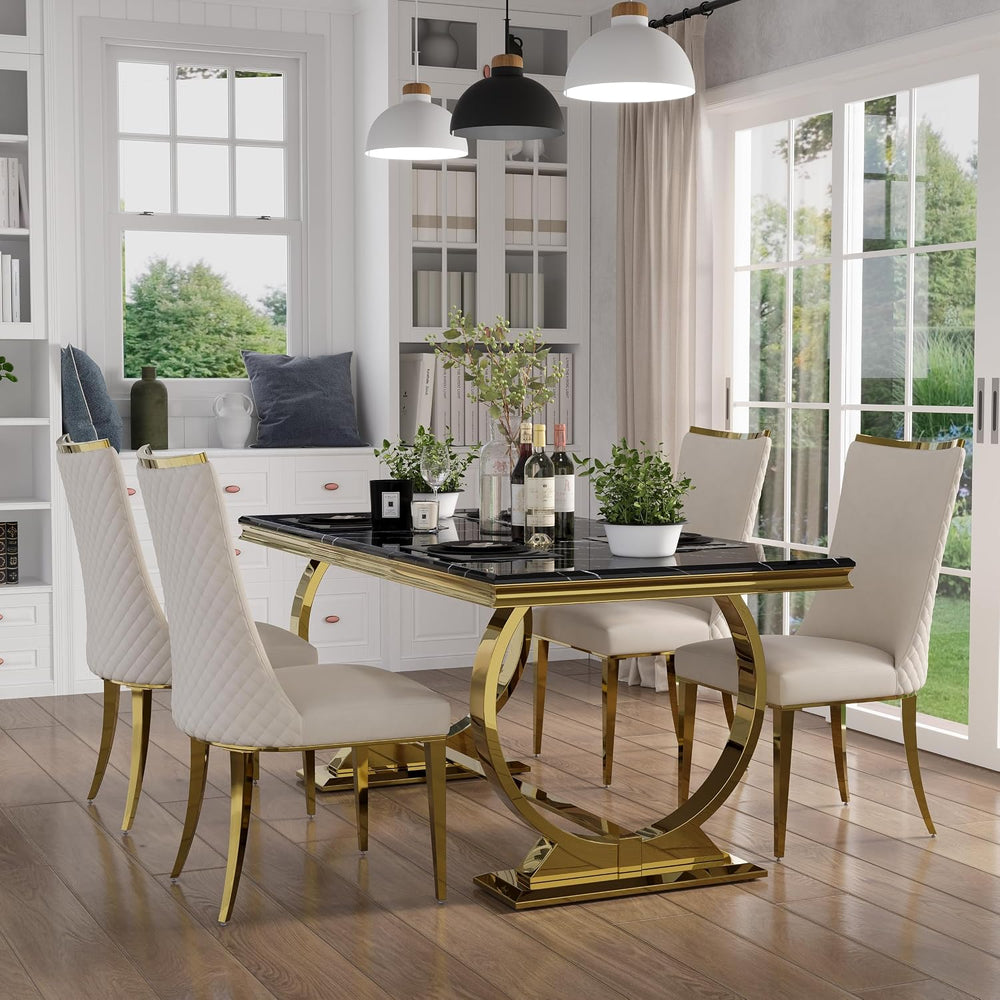 7 Piece Dining Room Table Set for 6, Kitchen and Dining Room Table Set with 7...