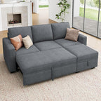 HONBAY Modular Sectional Sleeper Sofa with Pull Out Bed, L Shaped Sofa with Storage, Modular Sectional Couches for Living Room, Bluish Grey