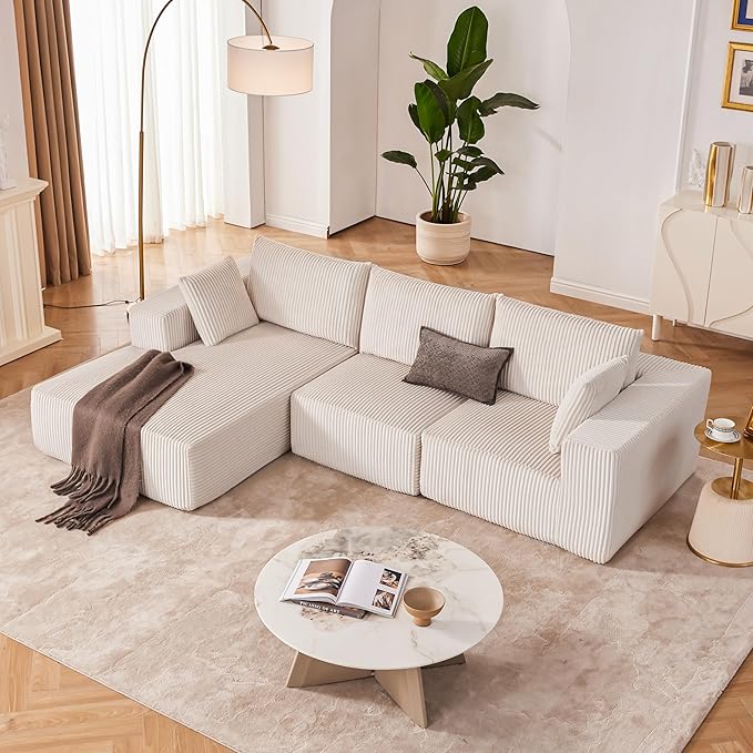 108” Modular Sectional Sofa, Cloud Sectional Couch with Deep Seat, Modern Modular L-Shape Sofa Couch with Chaise,Upholstered Couches for Living Room Bedroom (Beige, Left Facing Chaise)