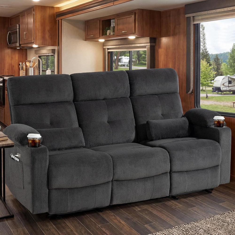 Power Reclining Sofa with Heat and Massage| RV Wall Hugger Recliner Sofa with...