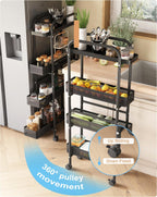 UMDONX Slim Storage Cart 4 Tier with Pull Out Basket Bathroom Organizer Rolling cart, Rolling Utility Cart Slide Out Organizer for Kitchen, Bathroom, Laundry Black