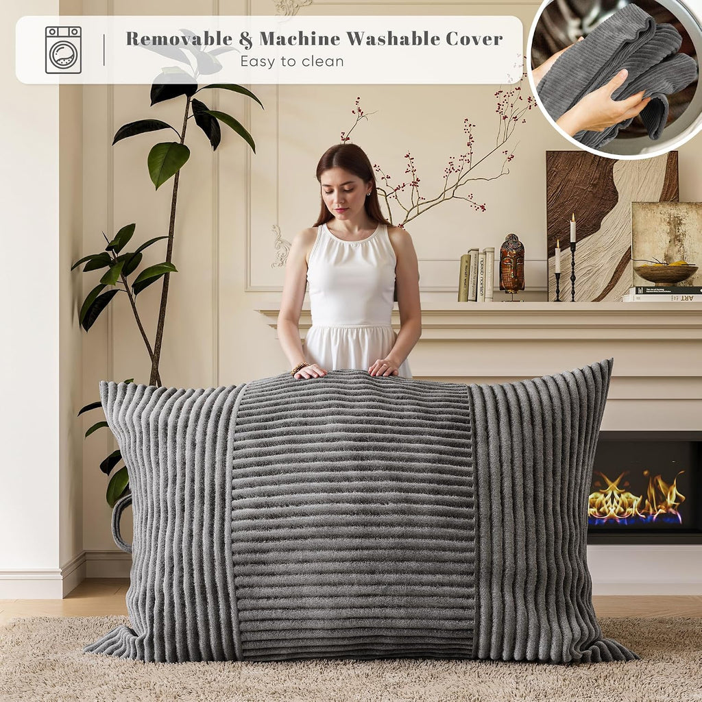 Homall 3 in 1 Giant Bean Bag Chair for Adults, Convertible Bean Bag Floor Couch Bed with Washable Cover, High-Density Foam Chair Bed for Living Room, Dorm Room, Office (Gray)