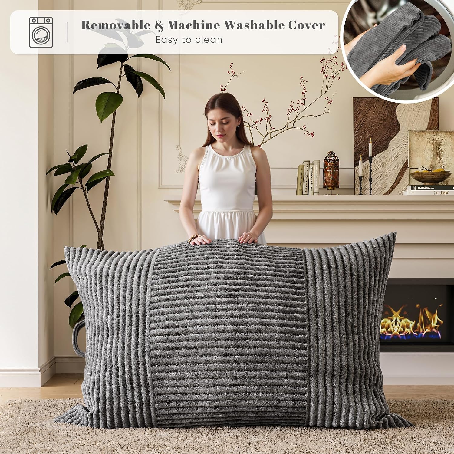 Homall 3 in 1 Giant Bean Bag Chair for Adults, Convertible Bean Bag Floor Couch Bed with Washable Cover, High-Density Foam Chair Bed for Living Room, Dorm Room, Office (Gray)