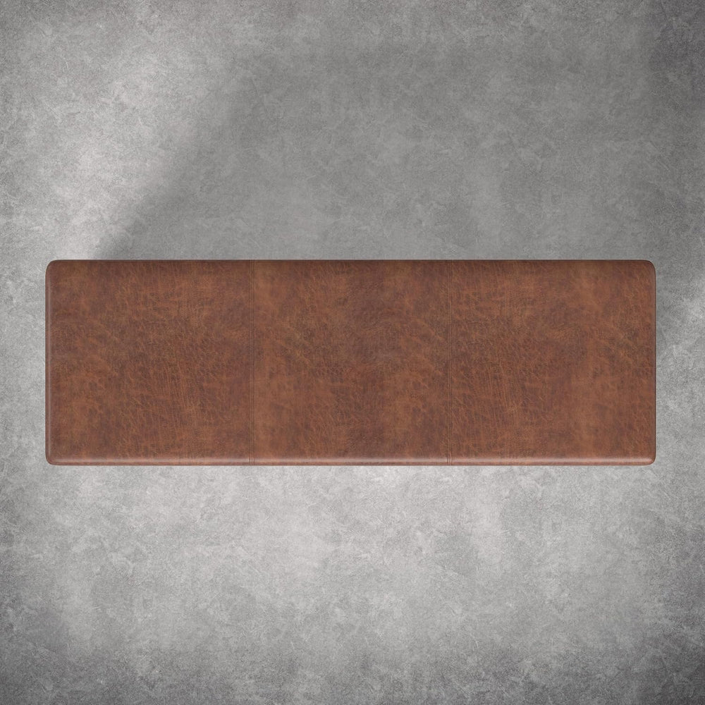 SIMPLIHOME Avalon 54" Vegan Leather Ottoman in Distressed Pecan Brown