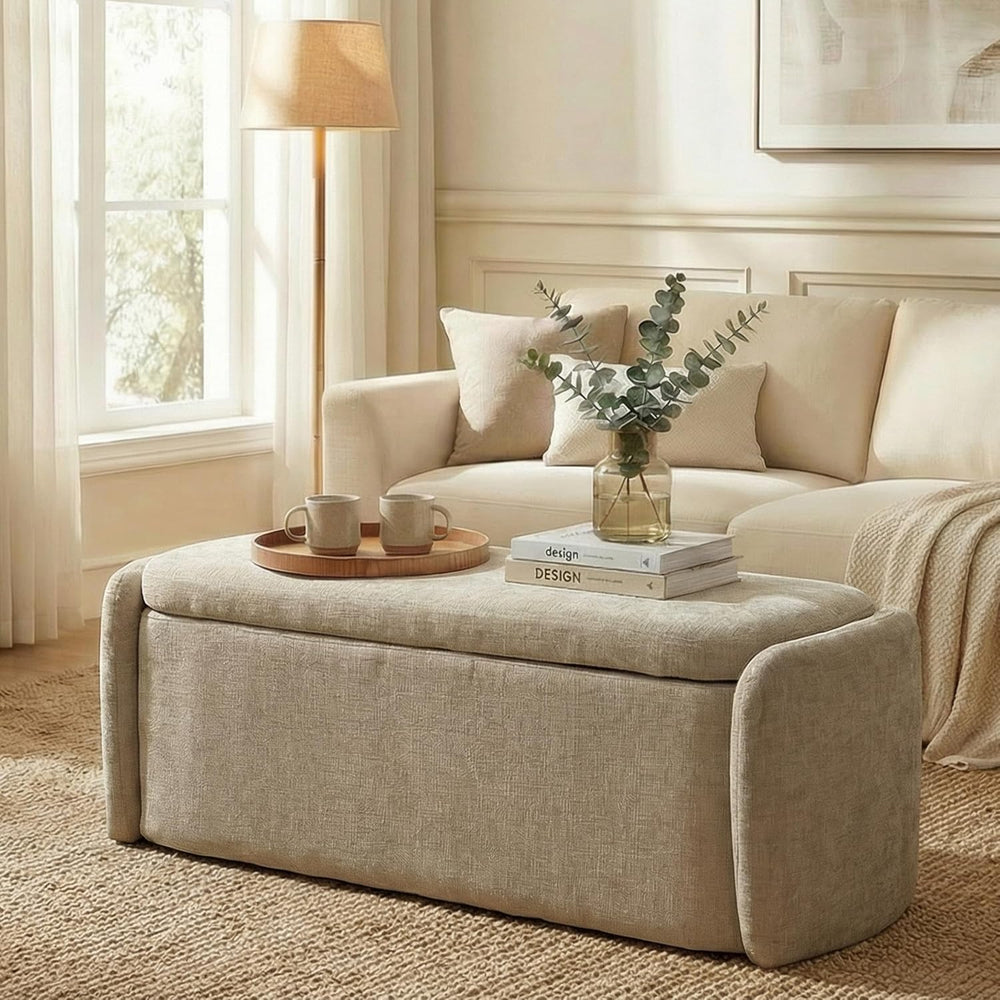 VKNOW Storage Bench, Upholstered Storage Ottoman Bench with Hinge, Khaki | Ot...
