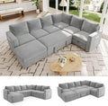 106.7" Sectional Sleeper Sofa with Pull Out Couch, Modern 7 Seat U Shaped Modular Couch, Sectionals Modular Sofa with Storage, Comfy Sectional Couches for Living Room & Apartment, Light Gray