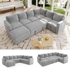 106.7" Sectional Sleeper Sofa with Pull Out Couch, Modern 7 Seat U Shaped Modular Couch, Sectionals Modular Sofa with Storage, Comfy Sectional Couches for Living Room & Apartment, Light Gray