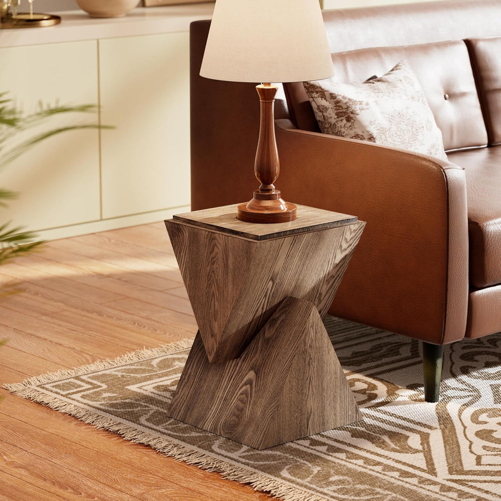 COZAYH Modern Geometric Wood Grain End Table, Fully Assembled, Brown | Farmho...