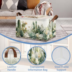 Cactus Succulent Collapsible Storage Box,Tropical Plants Organizer Bin with Handles for Room Decoration,Bins Book Basket Box 17x11.5x10Inch