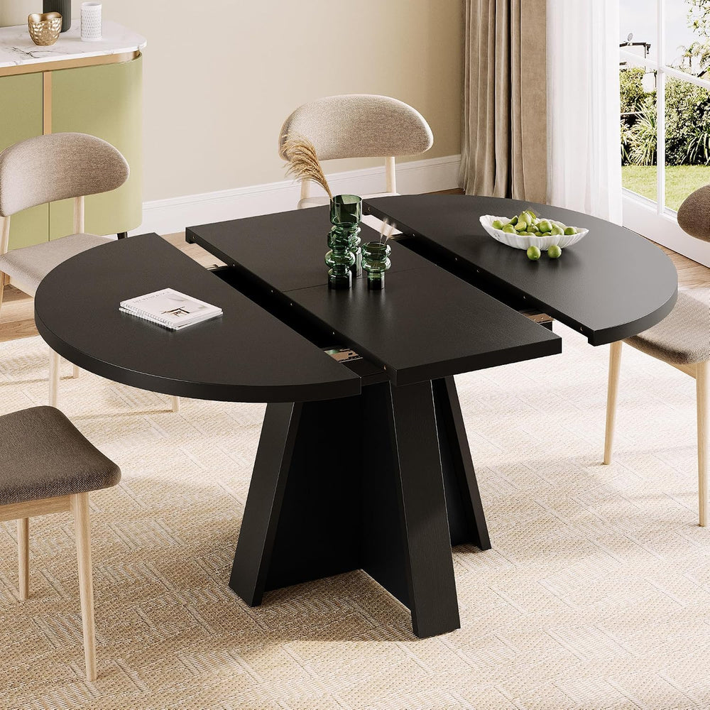 iPormis 43.3in-59in Extendable Round Dining Table for 4-6, Modern Wooden Kitc...