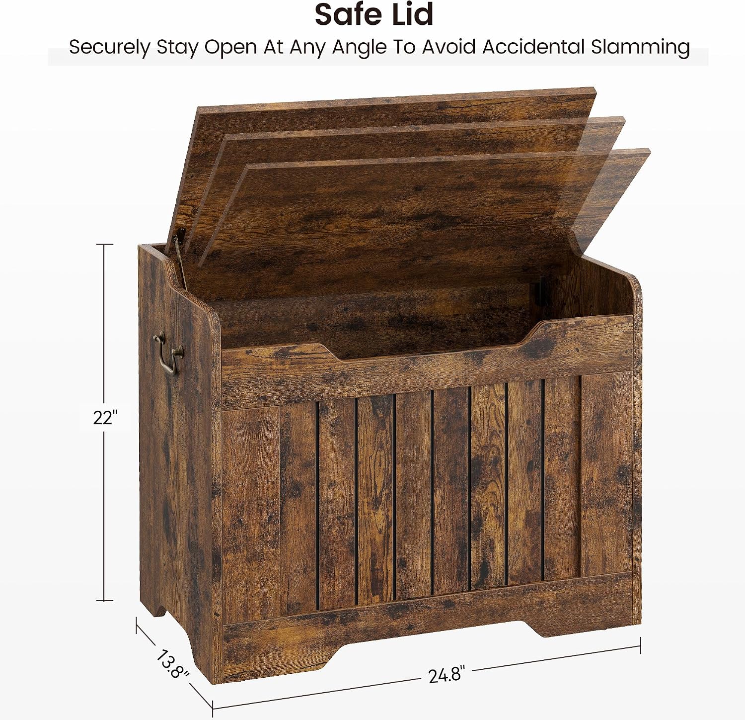IDEALHOSUE 24.8” Storage Chest, Wooden Storage Bench with Safety Hinge, Retro Blanket Storage Trunk for Entryway, Living Room, Supports 350 lb, Rustic Brown