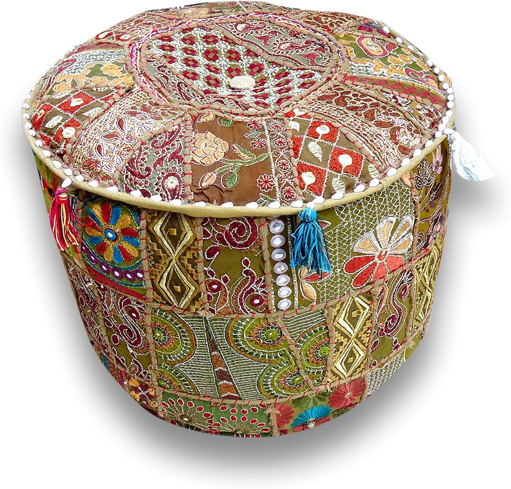 Sophia Art Indian Pouf Stool Vintage Patchwork Embellished with Patchwork Liv...