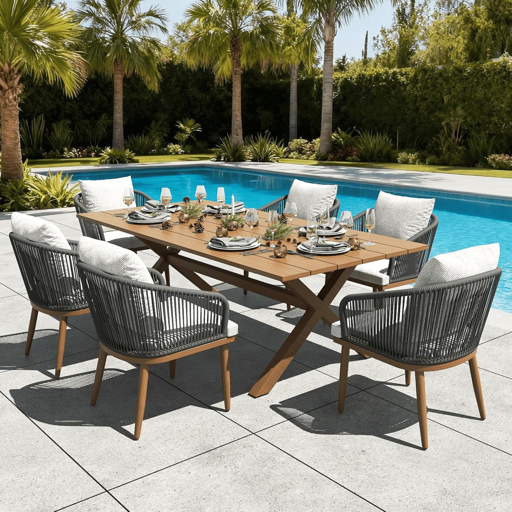 LayinSun 7 Pieces Outdoor Patio Dining Set, Aluminium Rectangular Dining Tabl...