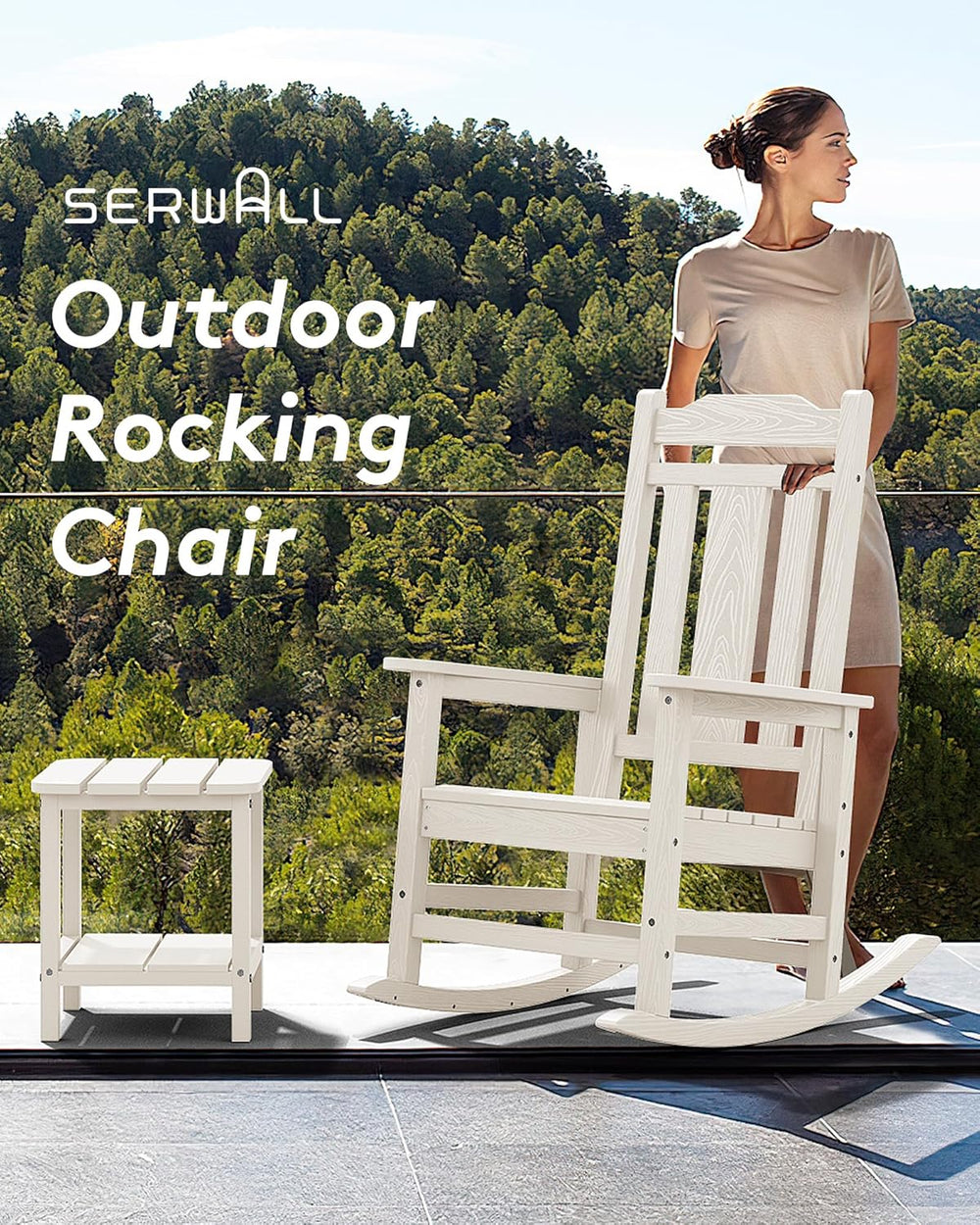 SERWALL Oversized Outdoor Rocking Chair Set of 2, HDPE Outdoor Rocking Chair ...
