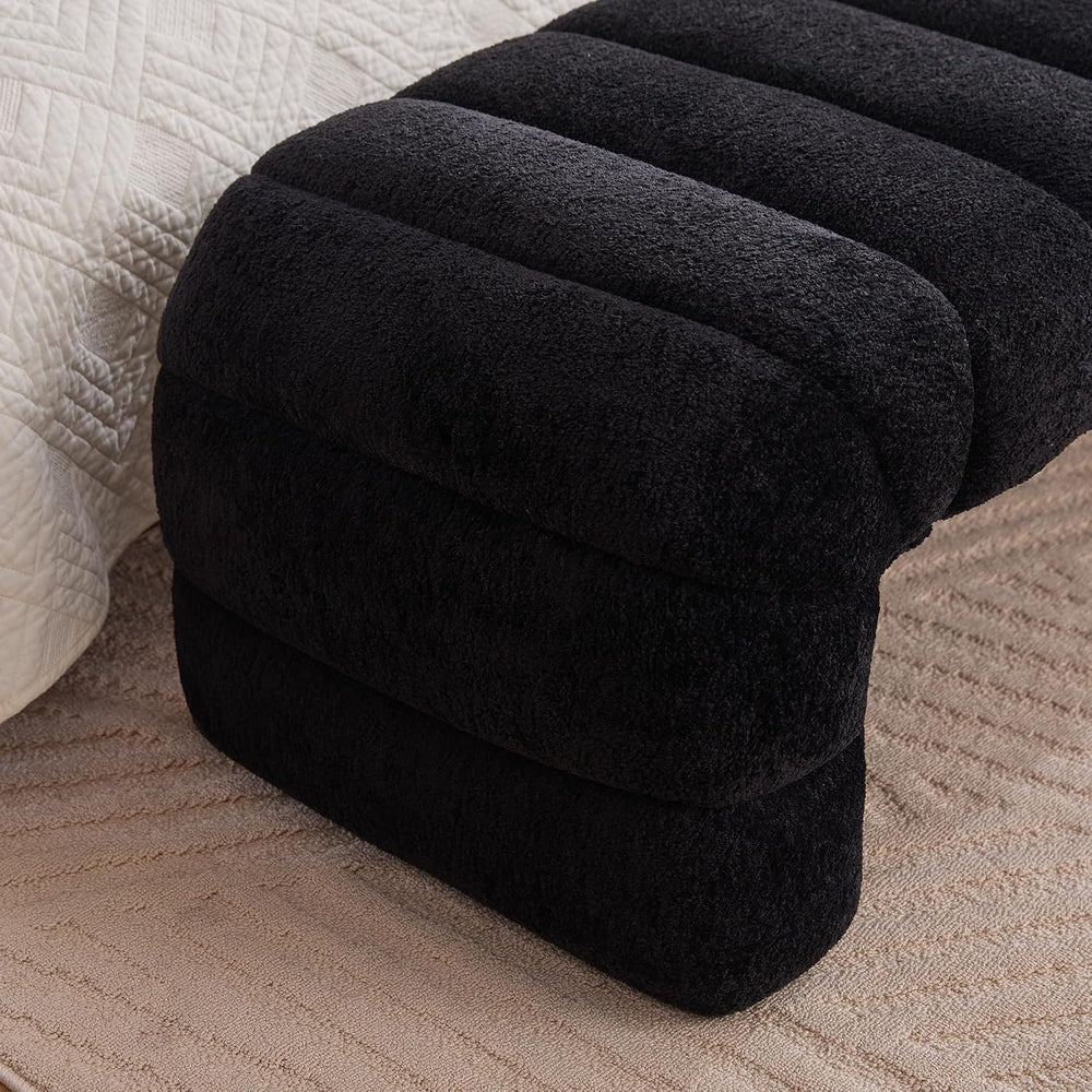 Sophisticated 69.7” Wide Black Upholstered Armless Bed Bench, Modern Channel ...