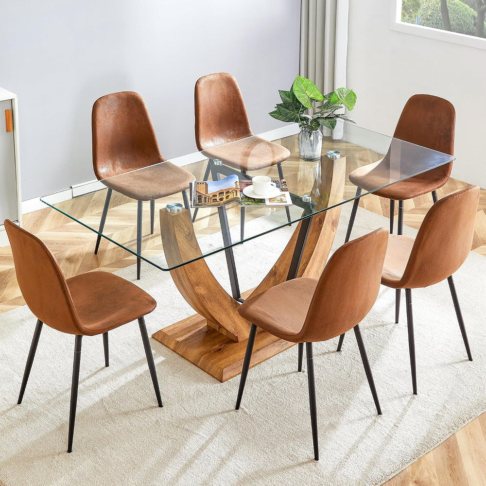 71" Glass Dining Table Set for 6, 7 Piece Dining Table Set,Tempered Glas...