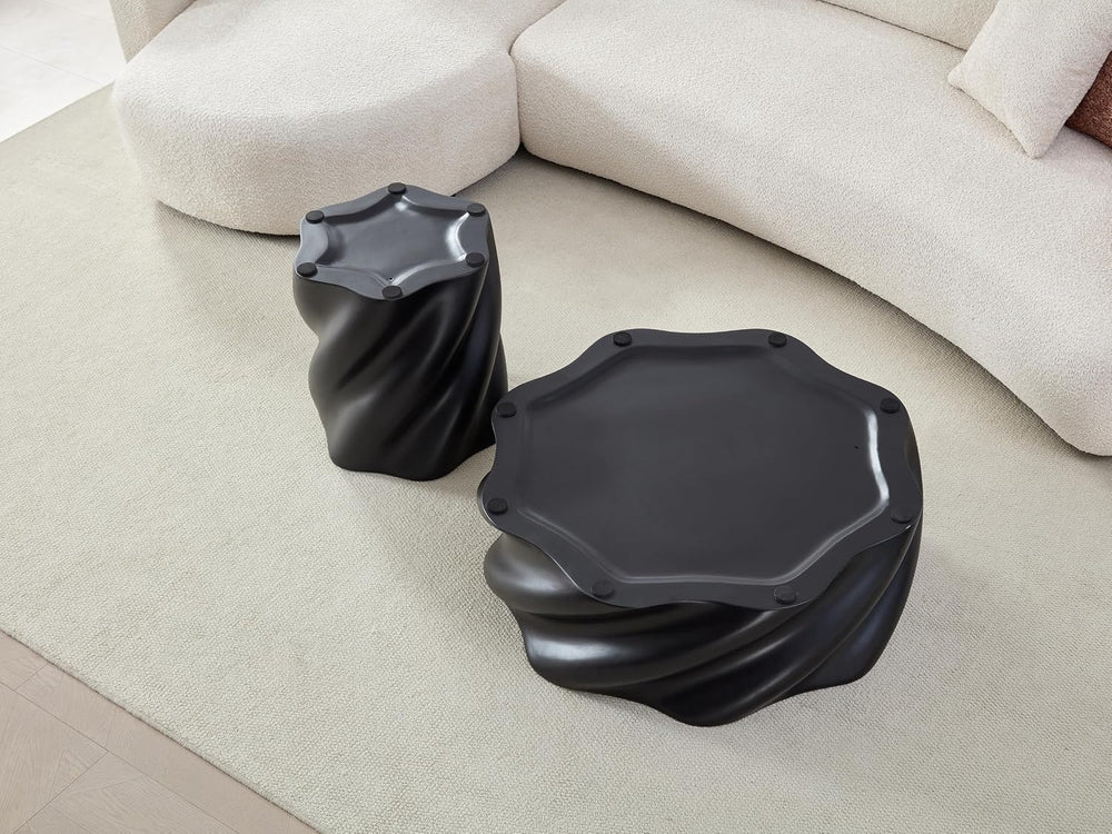 Modern Sculptural Fiberglass End Table, Organic Twisted Accent Stand, Contemp...