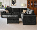 Oversized Modular Sectional Sofa with Power Recliner, Plush Cloud Couch with Headrest, Convertible Deep L-Shaped 6 Seater with Corner and Storage Ottoman, Chenille, Black