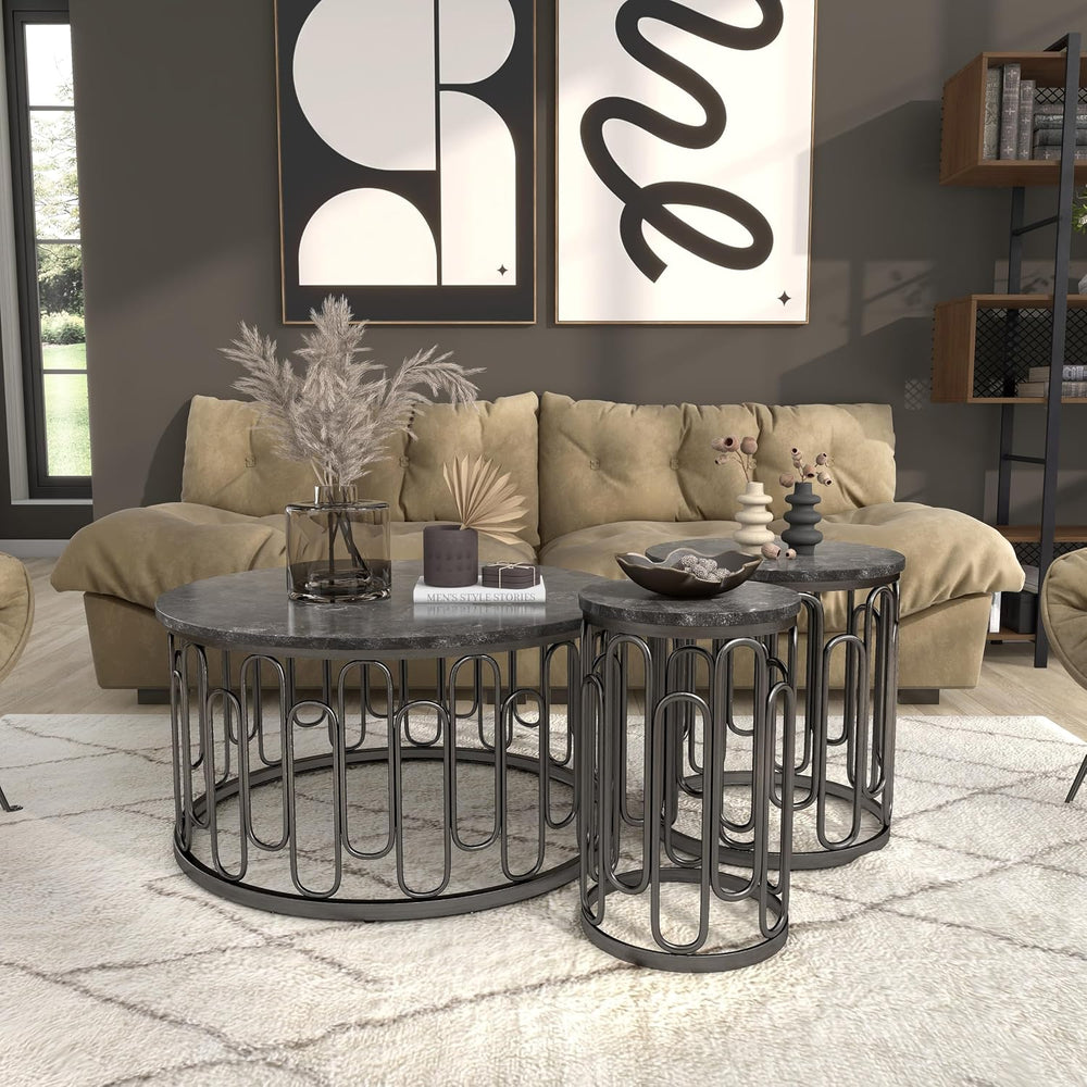 Furniture of America Davis 3-Piece Modern Table Set with Marble Top & Stu...
