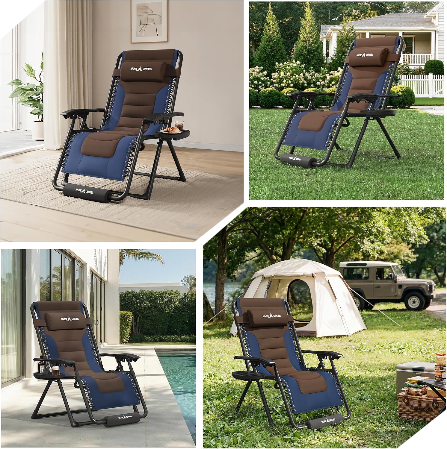 Amopatio Zero Gravity Reclining Patio Chair,XL Foldable Lounge Chair with Removable Cup Holder/Headrest/Footrest,500LBS Capacity, Portable for Outdoor Patio Pool Backyard