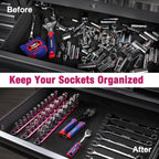 WORKPRO Magnetic Socket Organizer, 1/4-Inch Drive Aluminum Alloy Socket Rail, Heavy Duty Socket Holder, Socket Rack Kit 1/4-Inch x 12 Clips Rose Red (Socket not Included)