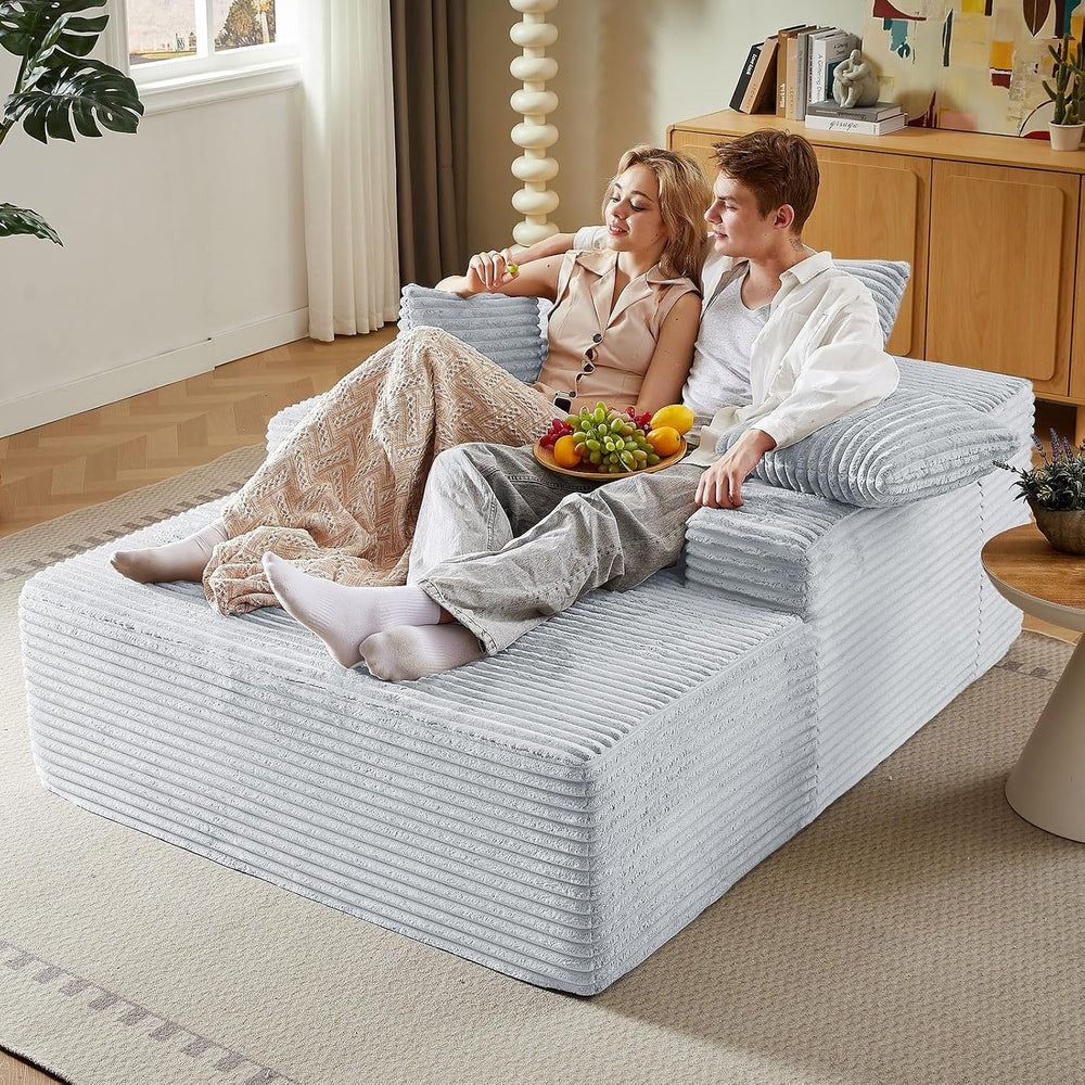 50"Oversized Chaise Lounge Chair Indoor,Corduroy Reading Chair with 3 Pi...