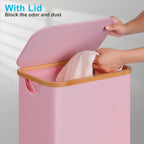 efluky Slim Laundry Basket with Wheels, Narrow Rolling Laundry Hamper with Lid and Removable Bag, Tall Aesthetic Dirty Clothes Hamper on Wheels for Laundry Room, Bedroom, Dorm and Bathroom, 75L Pink