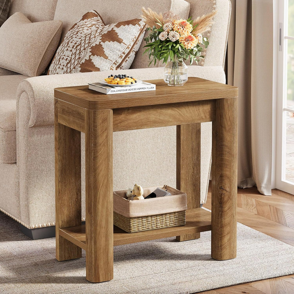 Tribesigns End Table for Living Room, Farmhouse Wooden Side Table with Storag...
