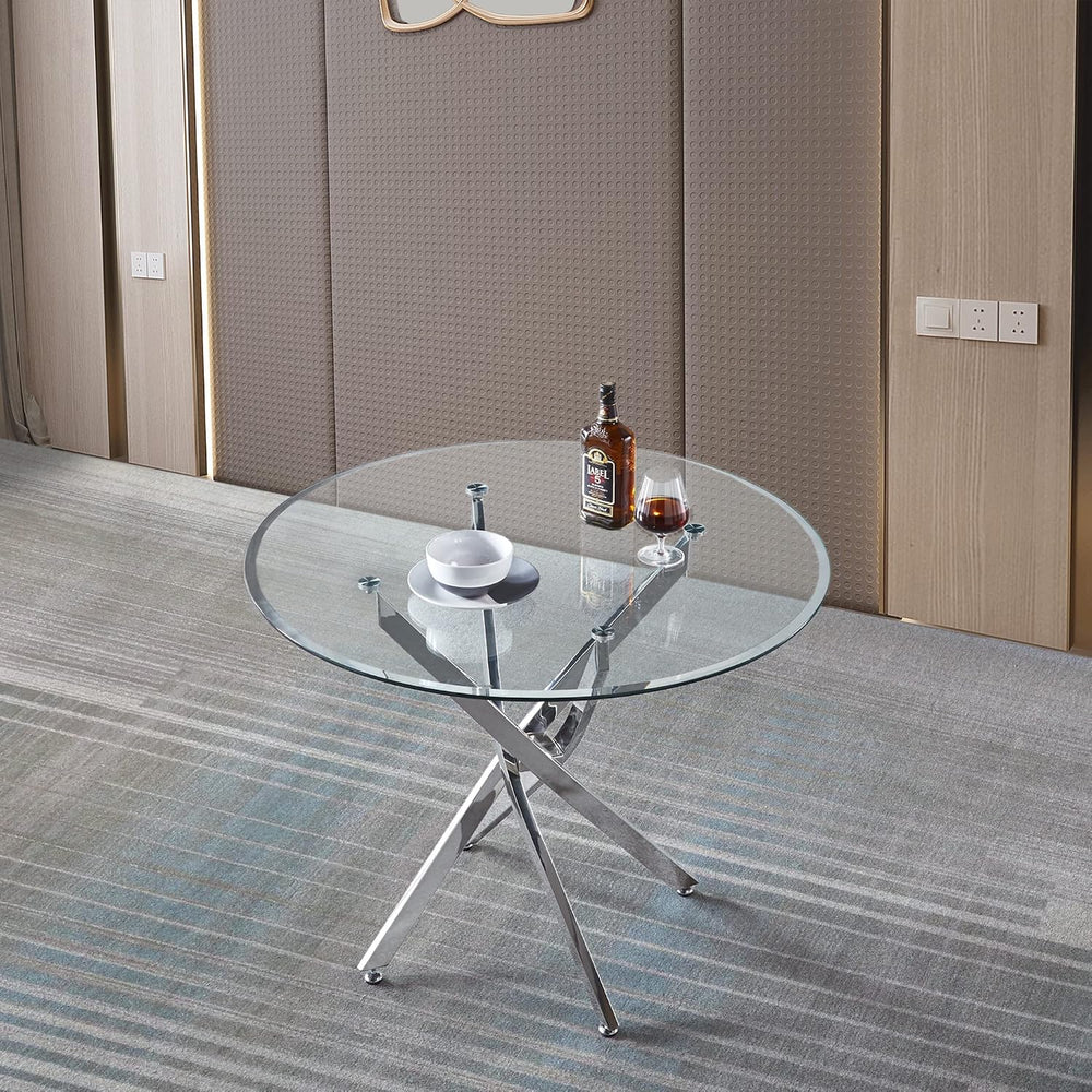 HomVent 36''Silver Round Glass Dining Table Set for 4 for Family Gath...