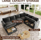 106.7" Sectional Sleeper Sofa with Pull Out Couch, Modern 7 Seat U Shaped Modular Couch, Sectionals Modular Sofa with Storage, Comfy Sectional Couches for Living Room & Apartment, Dark Gray