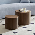 Nesting Coffee Table Set of 2 Modern Round Coffee Tables End Table with Storage Natural Wood Veneer for Living Room Apartment Small Space (Walnut, 19 Inch)