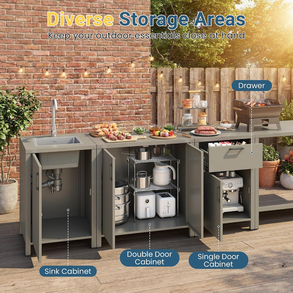 Wisteria Lane Outdoor Storage Cabinet with Drawers, Aluminum Modular Outdoor Kitchen, All Weather Kitchen Island for Patio, BBQ, Backyard