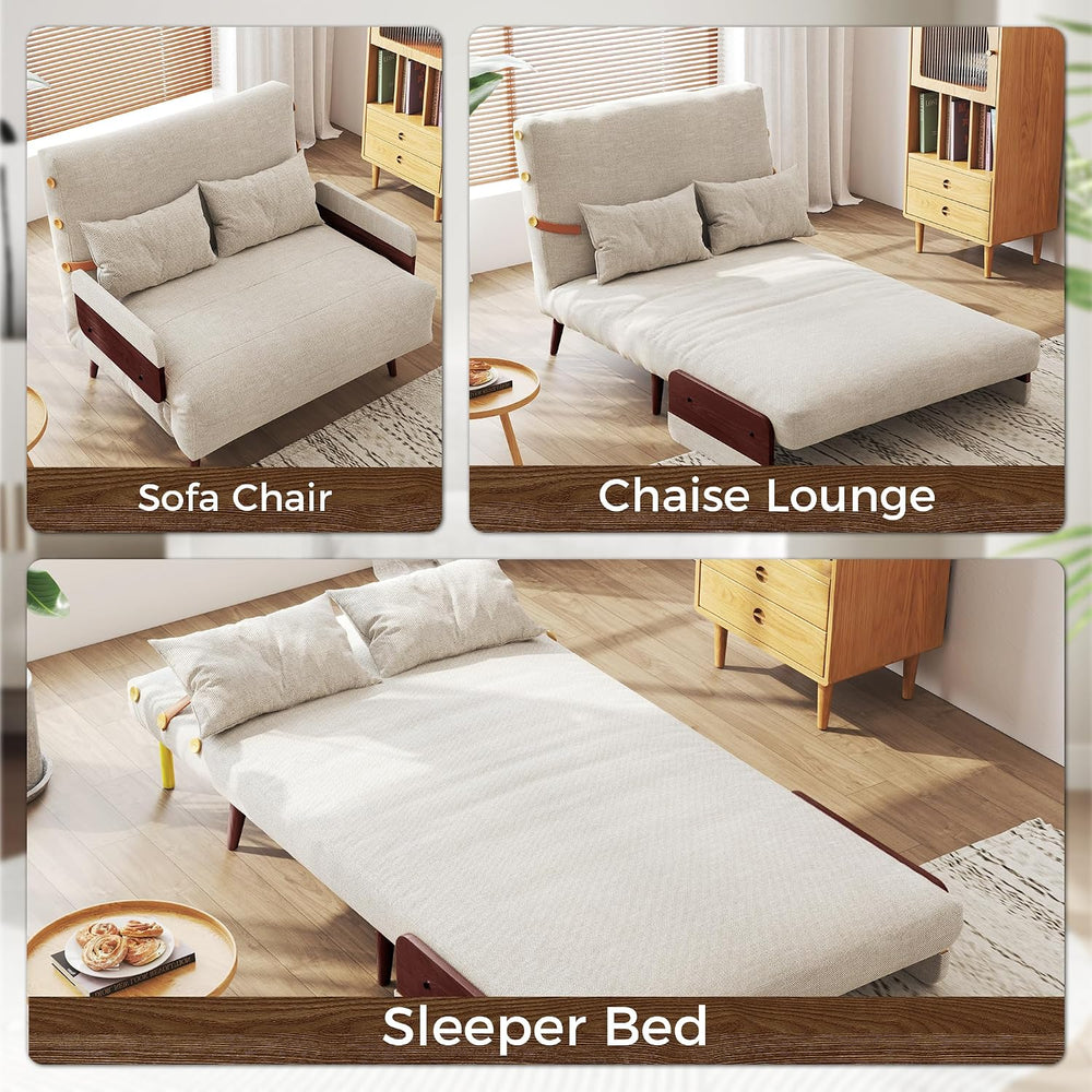JASIWAY 3-in-1 Convertible Sleeper Chair, 37" Sofa Bed with Walnut Armrest