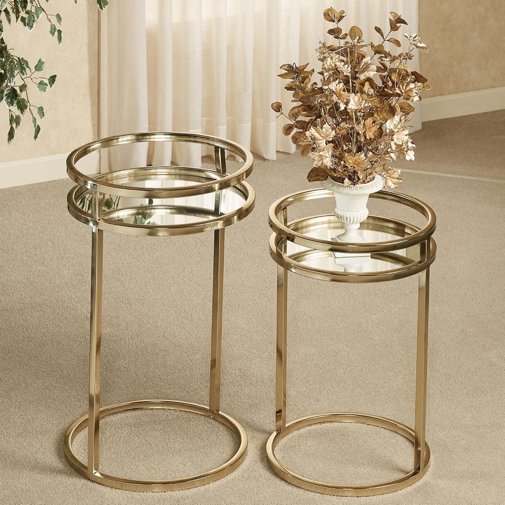 Landon Mirrored Nesting Tables Gold Set of Two