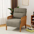 WENTMENT Modern Accent Chair, Armchair with Natural Rattan Armrest, Upholstered Living Room Chair Comfy Single Sofa Chair for Hosting Room/Bedroom, Grey