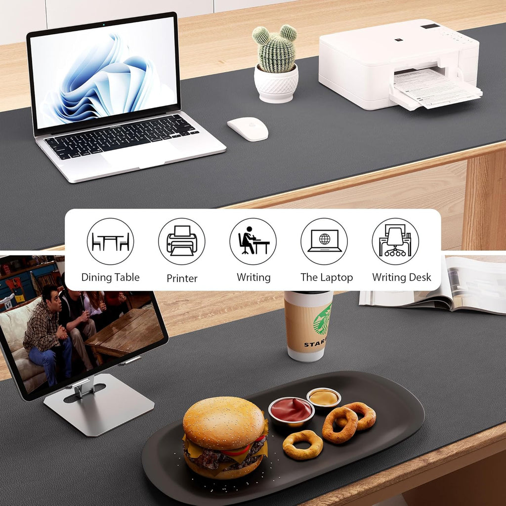 Aothia Leather Desk Pad Protector, Office Desk Mat, Large Mouse Pad, Laptop Desk Pad, Non-Slip PU Leather Desk Blotter, Waterproof Desk Writing Pad for Office and Home (Gray, 55" x 24")