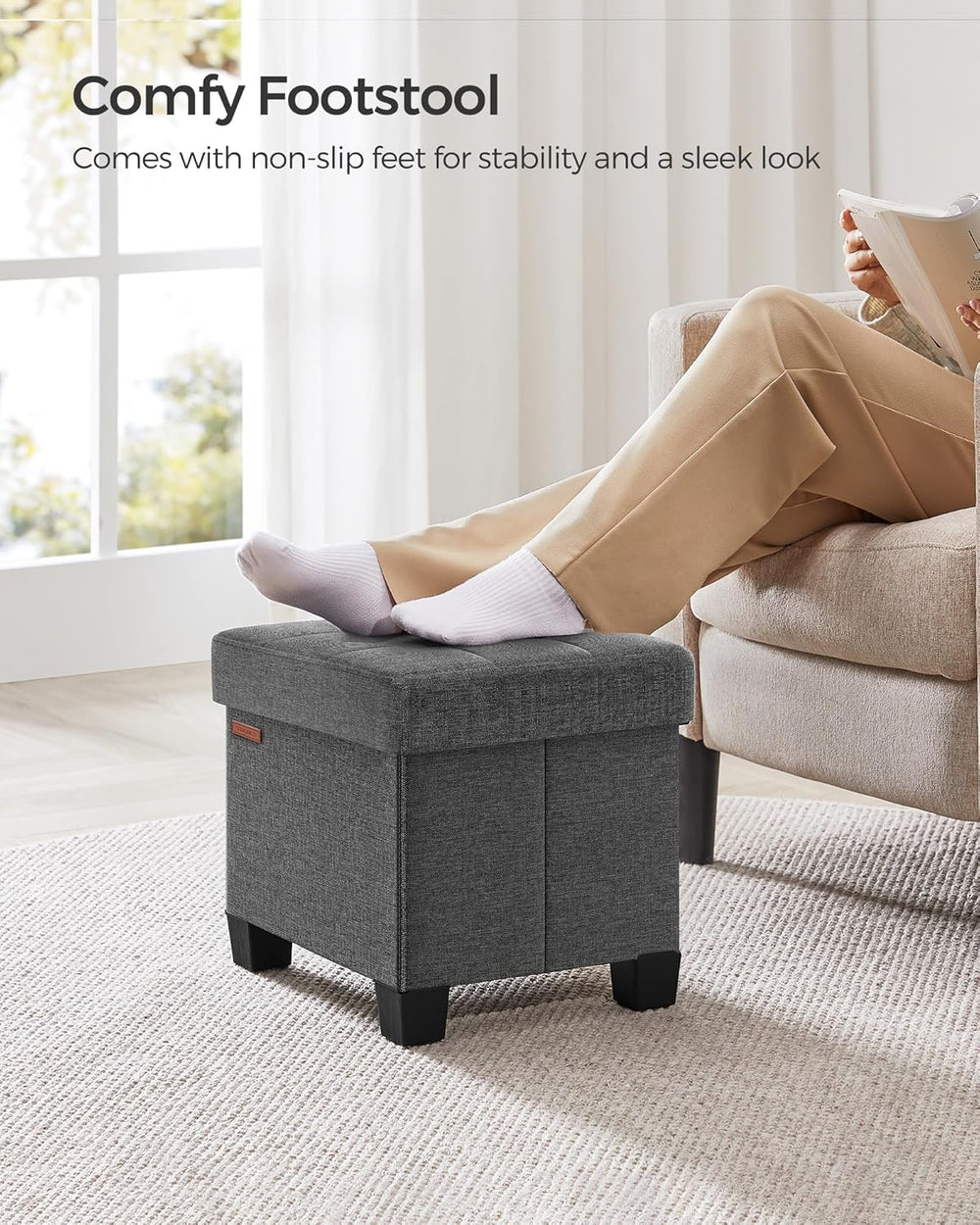 SONGMICS Storage Ottoman, Small Ottoman Foot Rest with Legs, 12.6 x 15.7 x 13...