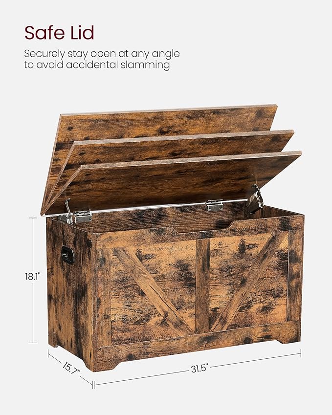 VASAGLE Storage Chest, Storage Trunk with 2 Safety Hinges, Storage Bench, Sho...