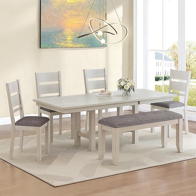 Dining Chairs Set of 6, Solid Wood Farmhouse Chairs with High Cross Back and Upholstered Seat, Easy Assembly for Indoor Home, Dinner, Kitchen, Grey