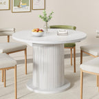 43.3 inch 59 inch Adjustable Size Round Dining Table for 4 6, Unique Design Modern Farmhouse Kitchen Table, Circle Dining Tables with Wood Strip Base for Kitchen Living Room (White)