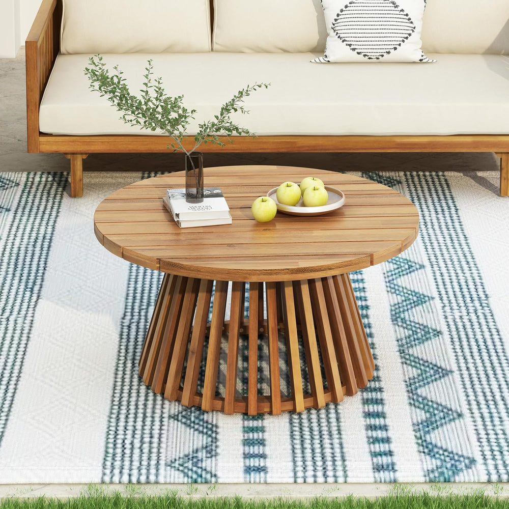 Merax Outdoor Acacia Wood Conversation Set - Patio 3-Seat Loveseat Sofa w/Cou...