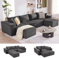 135.4" Cloud Couch Sectional, Modular Sectional Sofa with Deep Seat, Plush Corduroy U Shaped Boneless Couch, Convertible Sectional Couches for Living Room, 6Seat, Grey