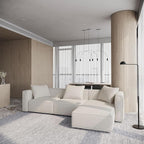 Acanva Luxury Modular Sectional Living Room Sofa Set, Modern Minimalist Style Couch with Ottoman and Chaise, L-Shape, Linen-Like Cream