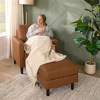 Bush Home Storage Ottoman with Tray, Living Room Furniture, Max Collection, Buffed Camel Vegan Leather