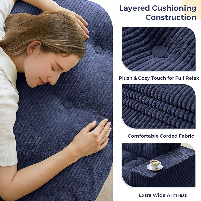 MAXYOYO 79" Loveseat Sofa Couch for Small Spaces, Upholstered Boneless Cloud Couch for Apartment Bedroom, 2-Seater Love Seat Floor Modern Sofa with Pillows, No Assembly Required, Navy