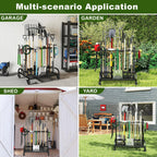 Garden Tool Organizer with Wheels, Large Capacity Garage Tool Rack with Hooks, for Broom, Shovel, Long Handled Tools, Metal Yard Tool Organizer for Garage, Shed, Outdoor