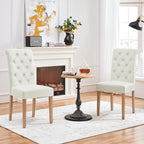 Yaheetech Dining Chairs Set of 2 Fabric Upholstered Dining Room Chairs with Button Tufted High Back and Solid Wood Legs for Kitchen/Living Room/Restaurant, Modern Style, Beige