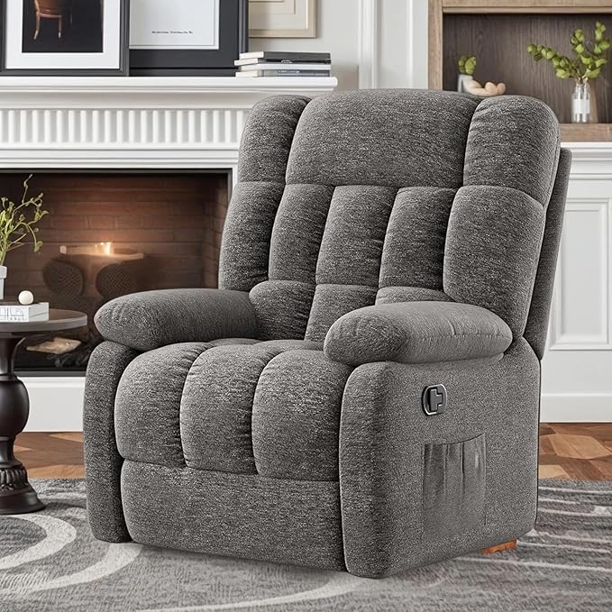 Recliner Chair with Side Pockets, Living Room Power Reclining Lounge Chair for Adults, Small Spaces Comfy Sofa with Theater Seating for Bedroom, Gray